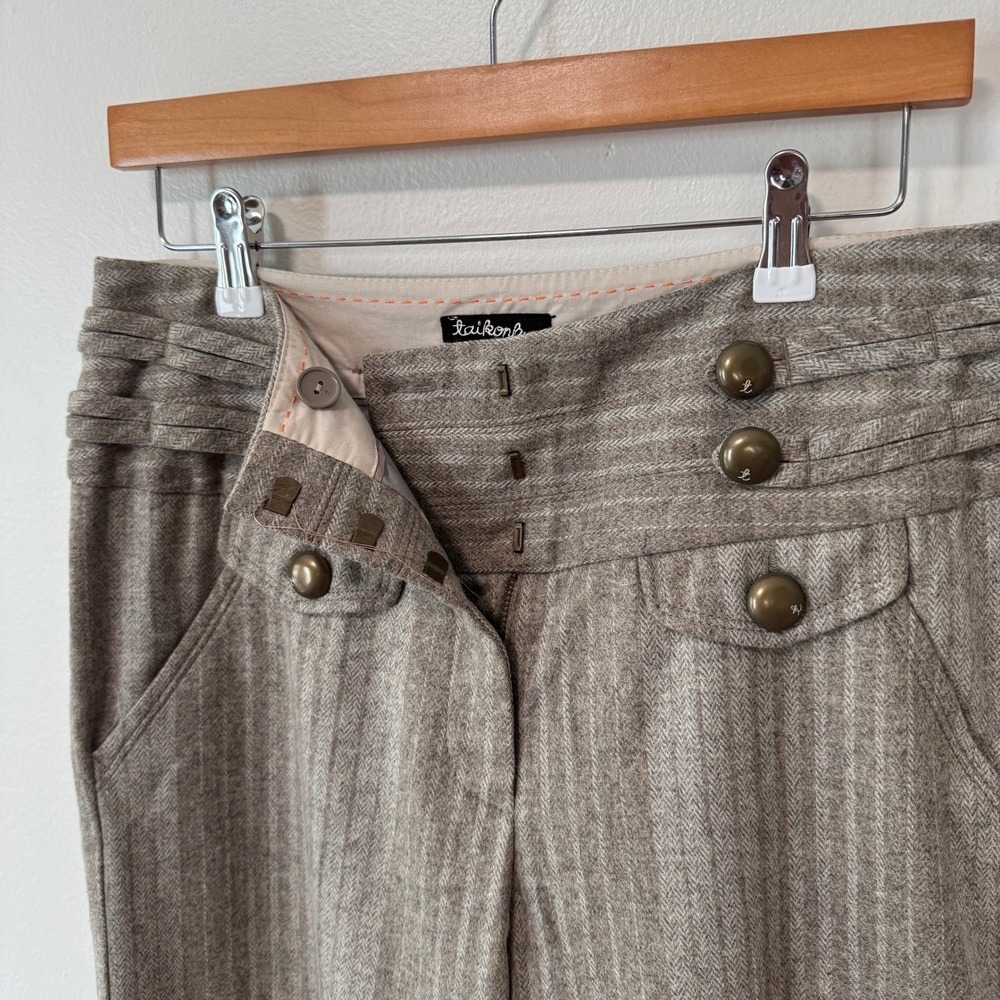 Taikonku Anthropologie Y2K Brown Herringbone Weave Wide Leg Wool Trousers 10 - Picture 4 of 13